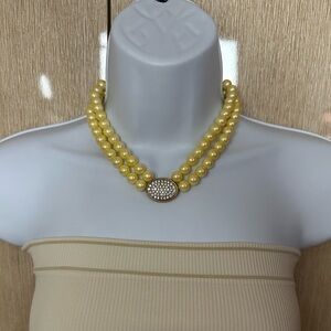 AVON VINTAGE President's Club Double Strand Faux Pearl Pavé Crystal Oval Pendant